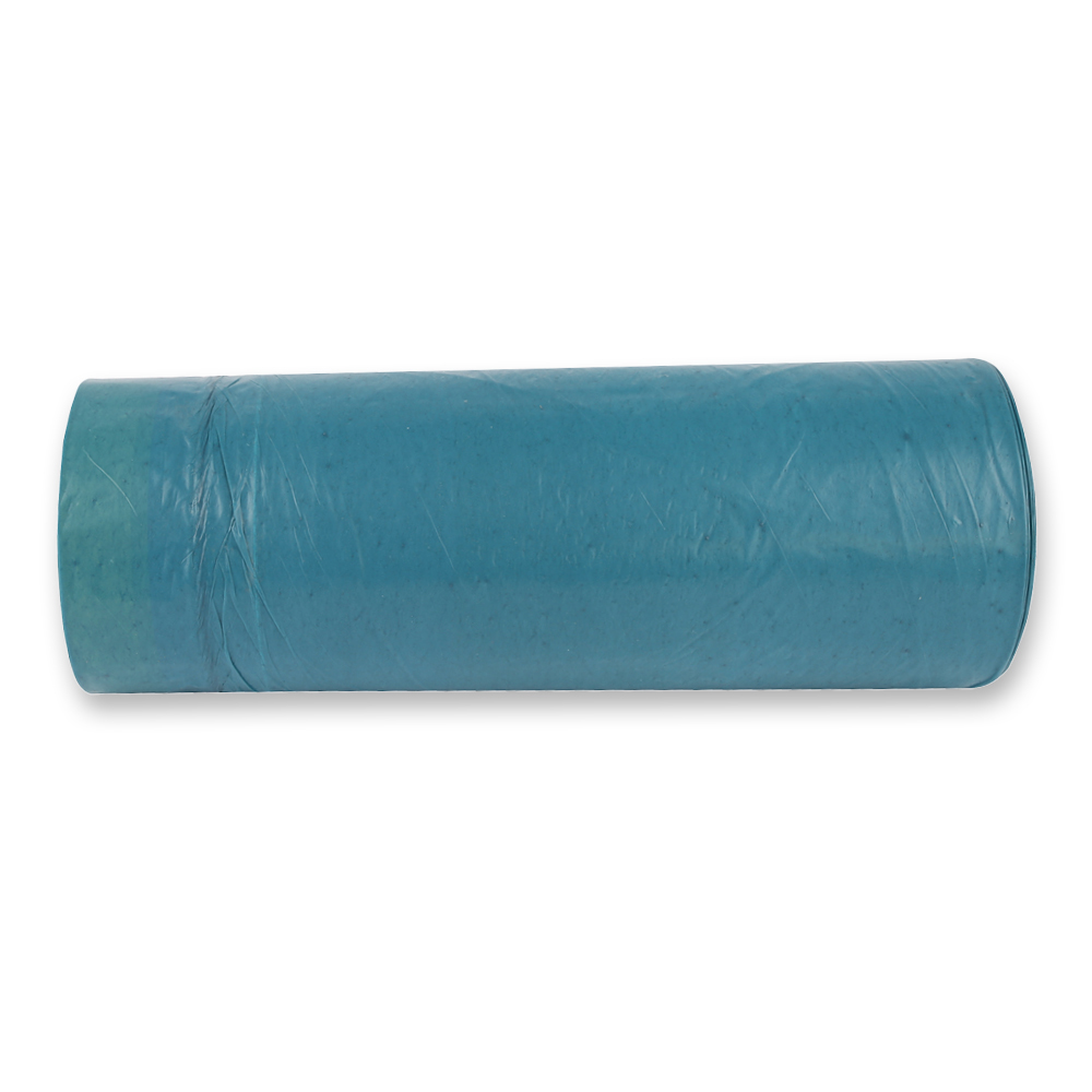 Waste bags with drawstring, 120 l made of LDPE on roll in blue in the front view