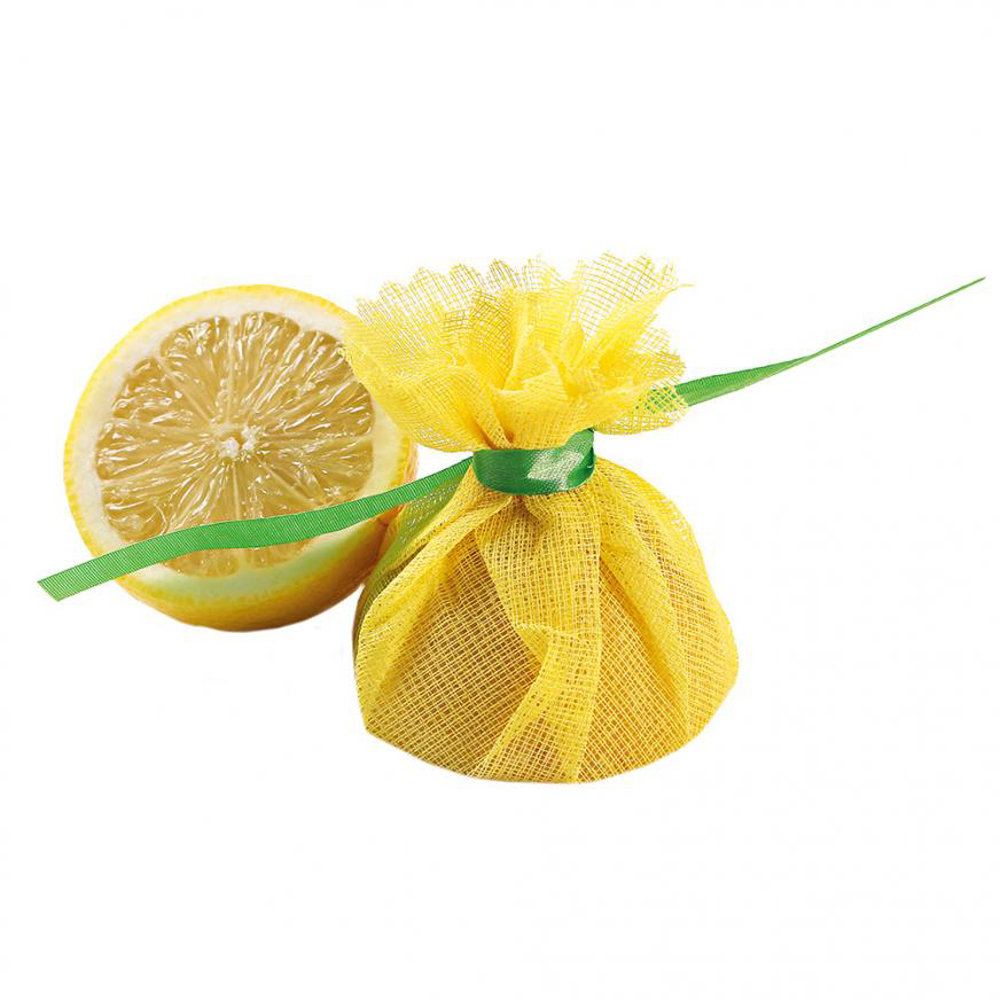Zitronenserviertücher Lemon Wrap aus Baumwolle in gelb als Portraitbild mit Zitrone