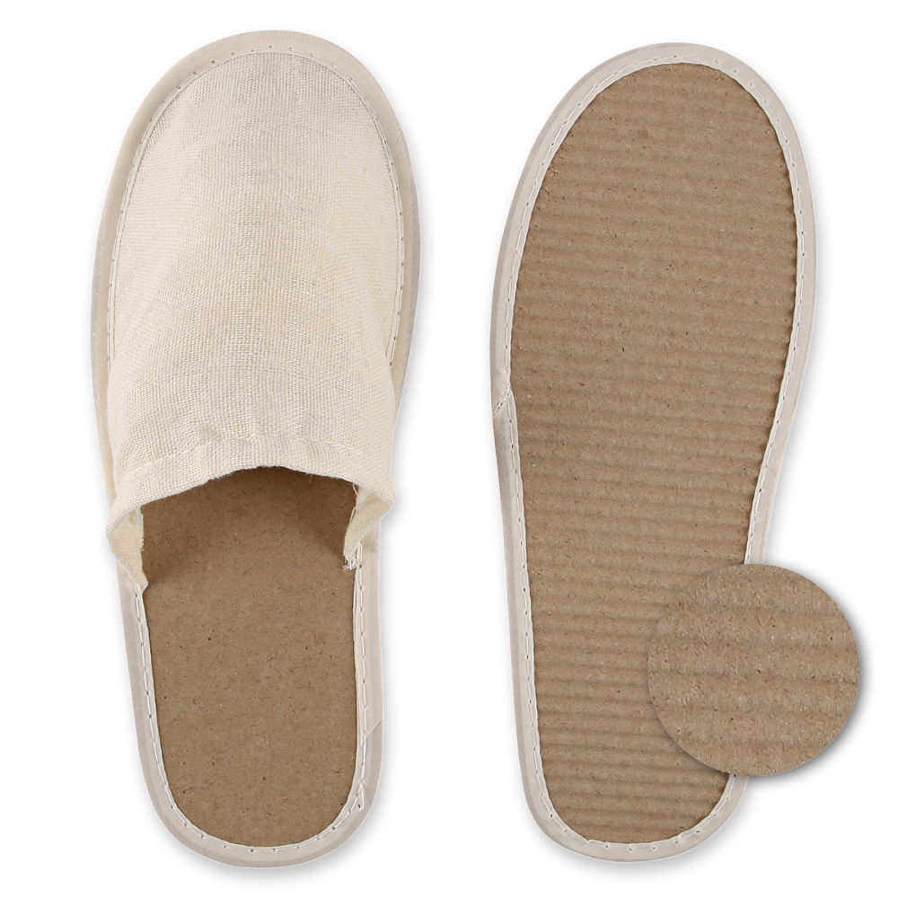 Organic slipper, closed made of linen/cotton/paper, front and back view