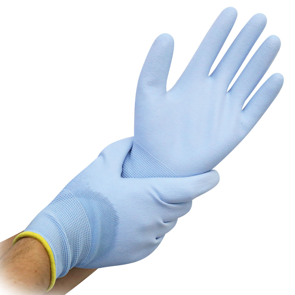 Fine knit gloves Ultra Flex Hand 3/4-coated with PU coating in lightblue