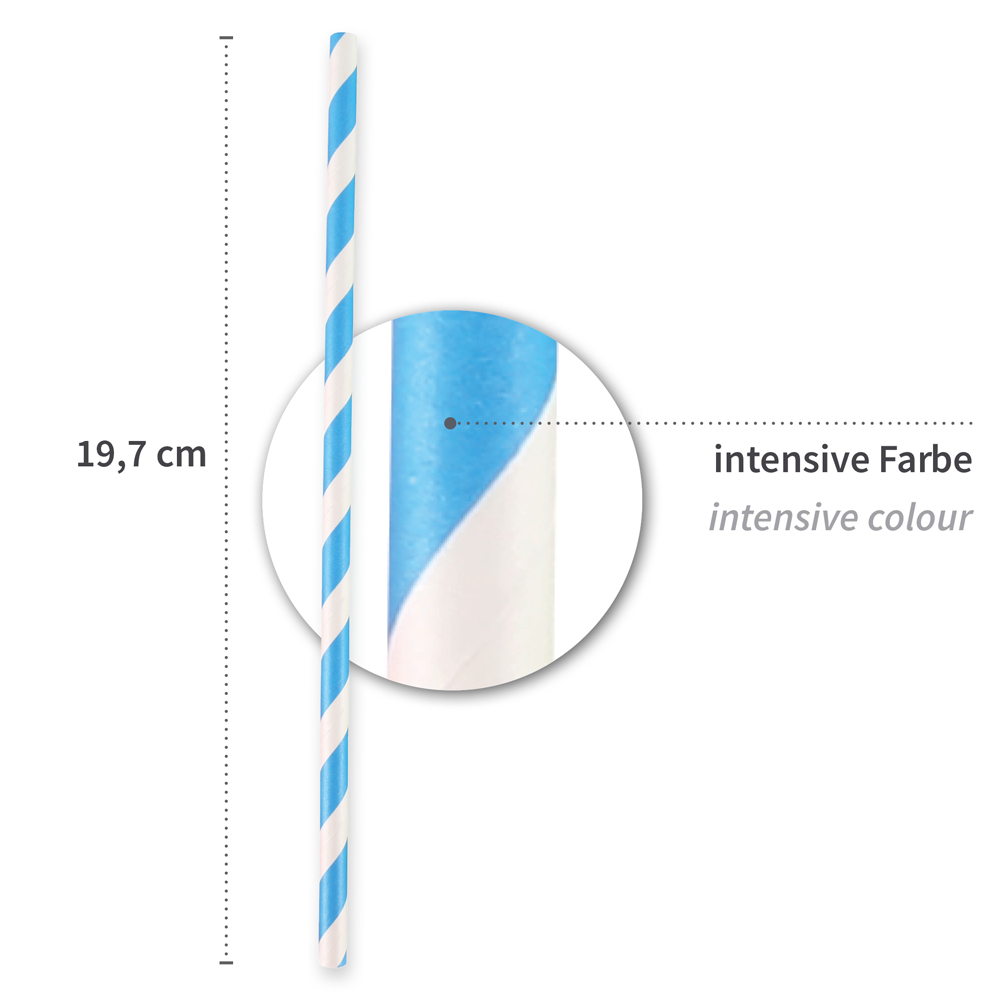 Paper drinking straw "Classic" striped, FSC®-certified, dimensions, blue