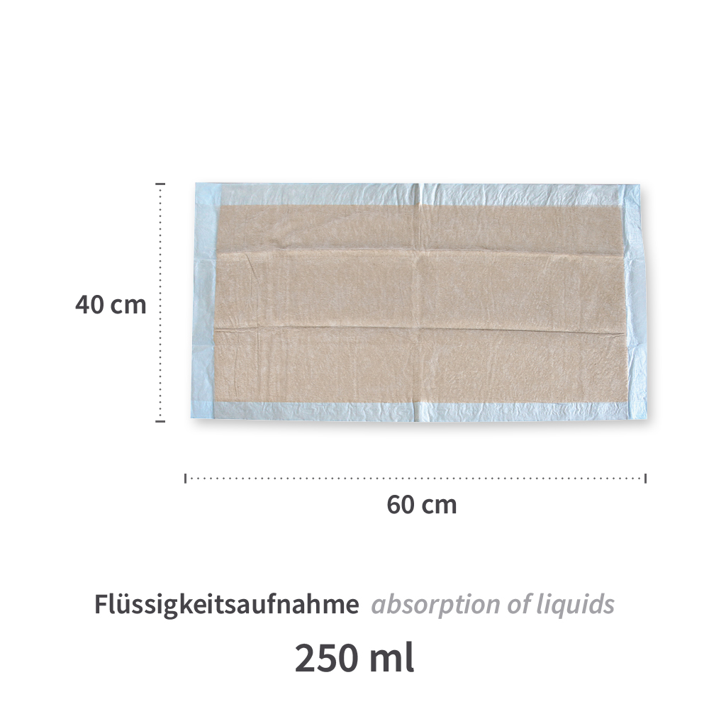 Underpads for beds, 6-ply made of PP/cellulose/PE with measure