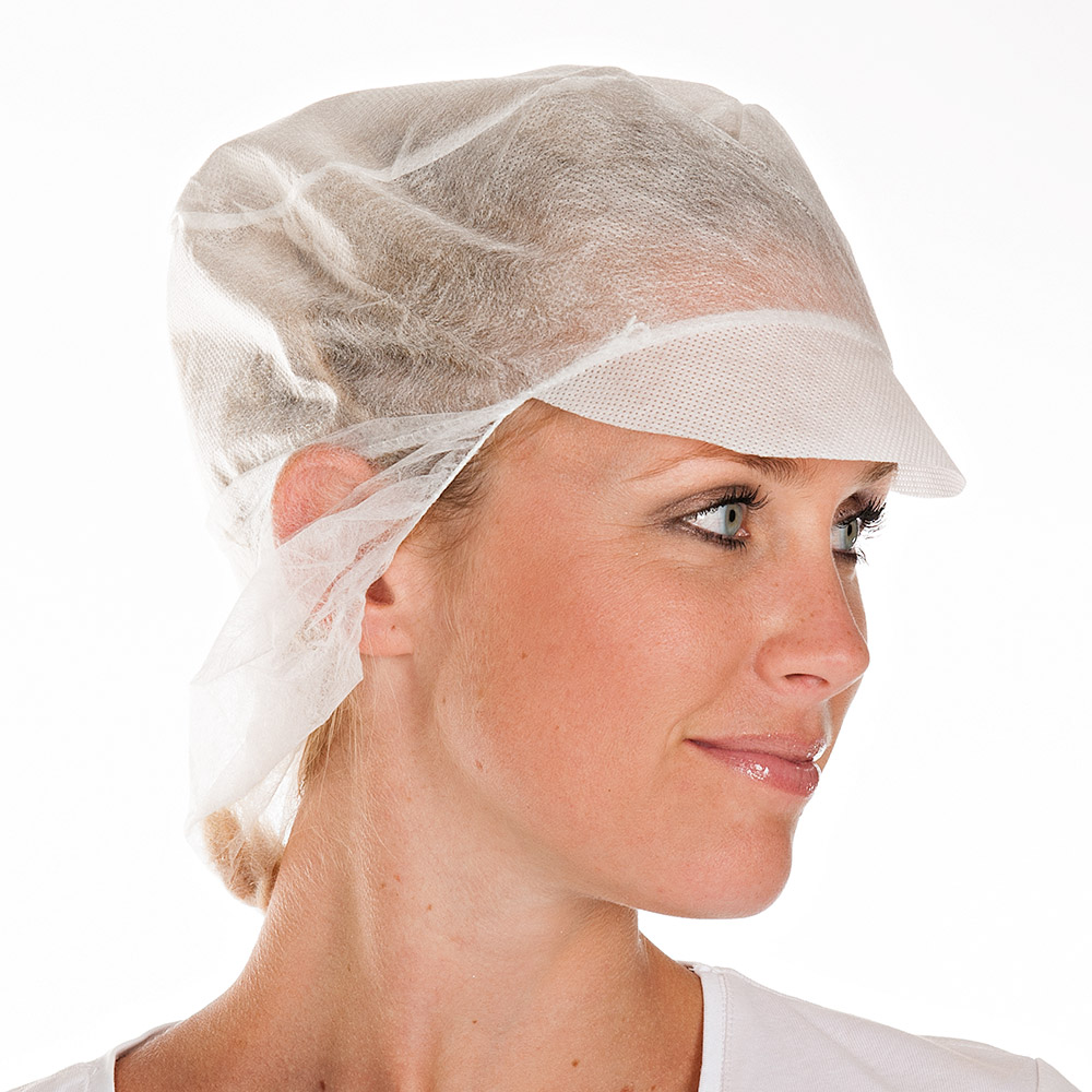 Peaked snood caps made of PP in white