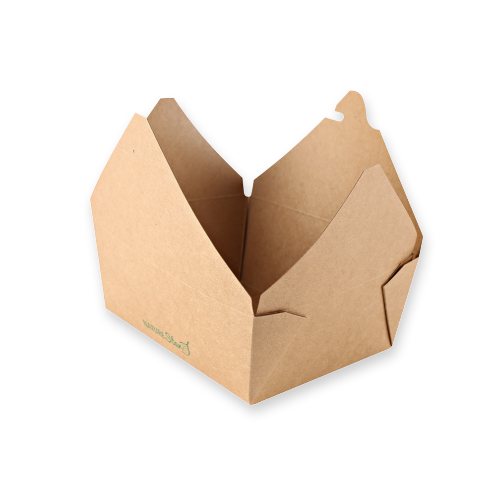 Organic food boxes Menu made of kraft paper/PE, with the lid folded upwards, medium size