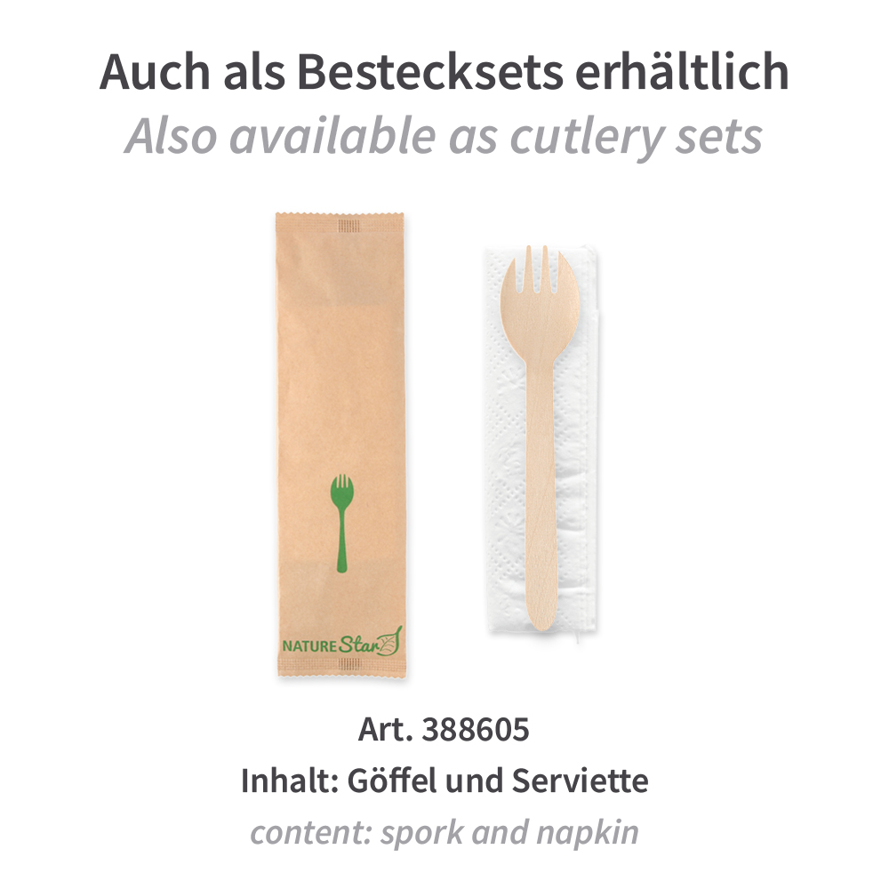 Biodegradable spork made of birch wood, FSC®-certified, also available as cutlery set