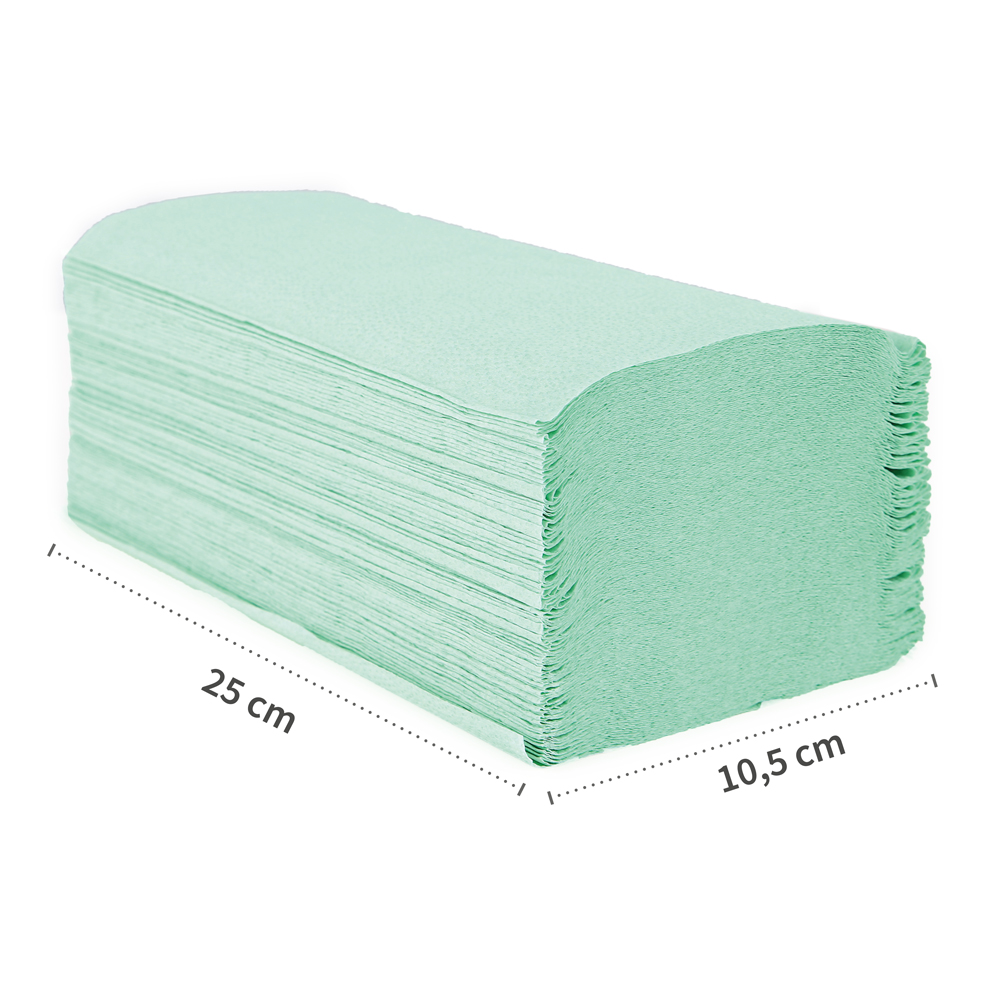 Papierhandtücher, 2-lagig aus Zellulose, V/ZZ-Falzung in grün mit Maßen