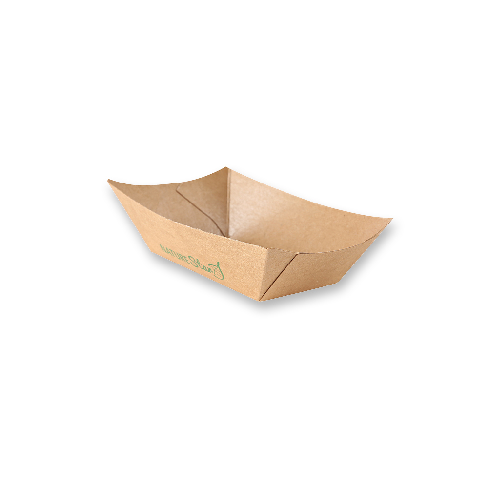 Organic food trays Tasty made of kraft paper/PE in FSC®-Mix with 220ml in the oblique view