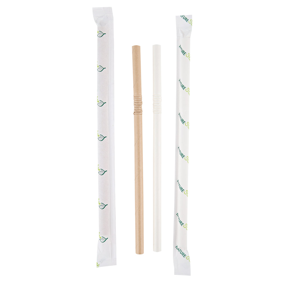 Organic paper straws Flex, single wrapped as FSC®-mix in both variants with individual packaging