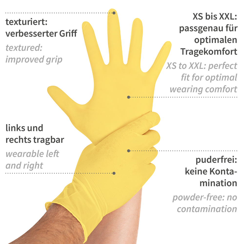 Nitrile gloves Safe Light powder-free in yellow with explanation