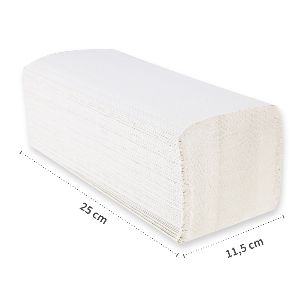 Paper hand towels, 2-ply made of recycled paper with V/ZZ-fold in white with measures