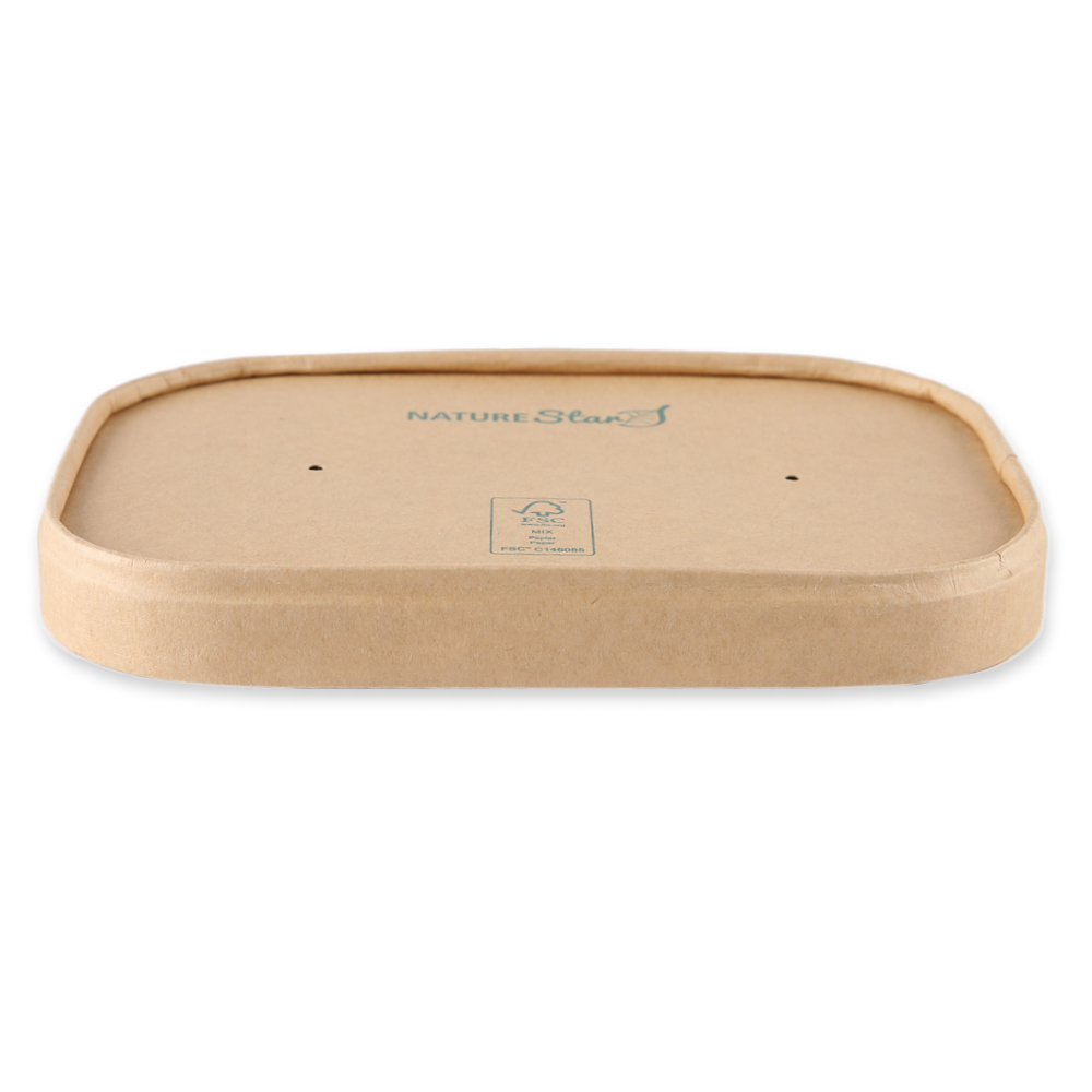Organic lids for trays Takeaway made of kraft paper/PE, FSC®-mix in the front view of the top