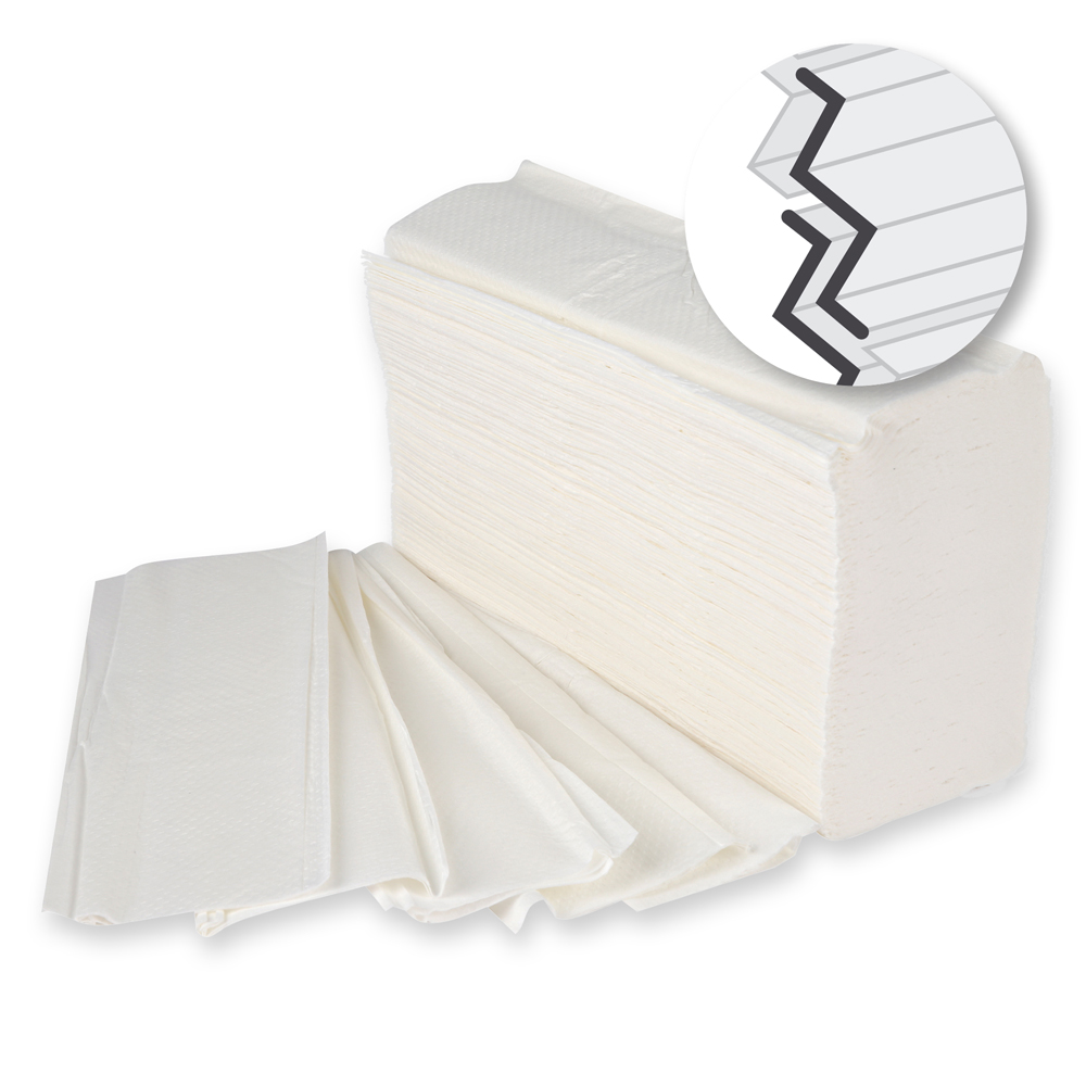 Papierhandtücher, 2-lagig aus Zellulose, Interfold, aufgefächert
