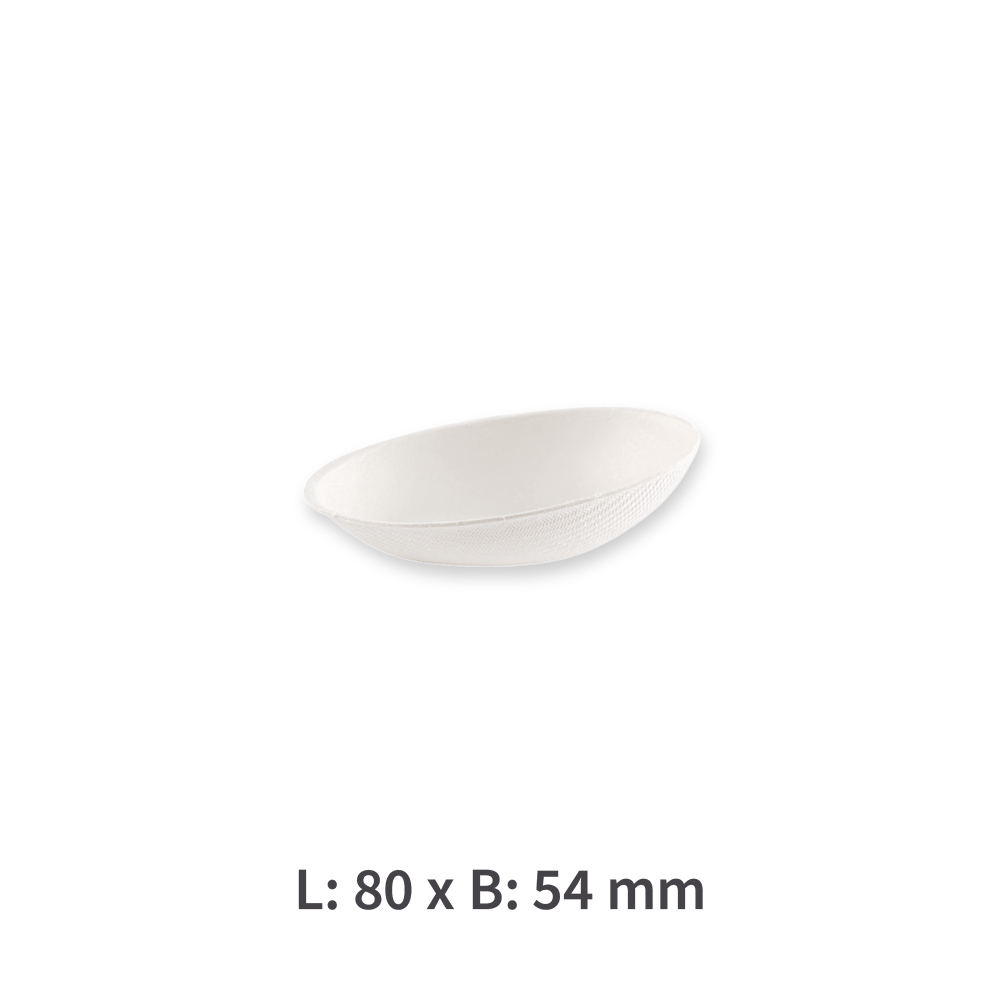 Organic fingerfood trays, oval made of bagasse with measure