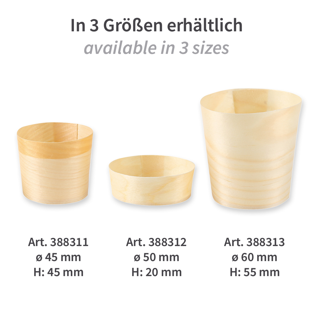 Biodegradable wooden bowl round made of Pine wood, different sizes
