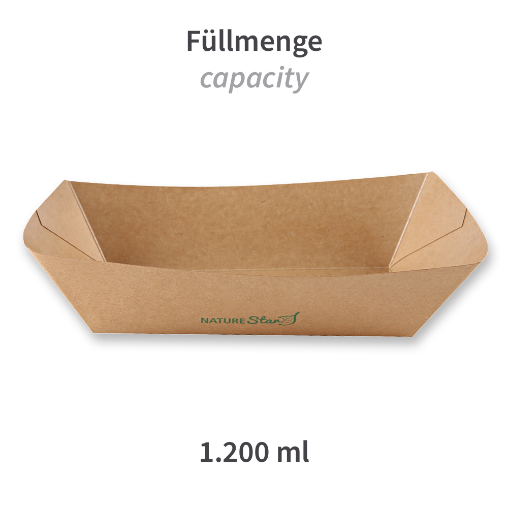 Organic food trays Tasty made of kraft paper/PE in FSC®-Mix with 1200ml with fill quantity