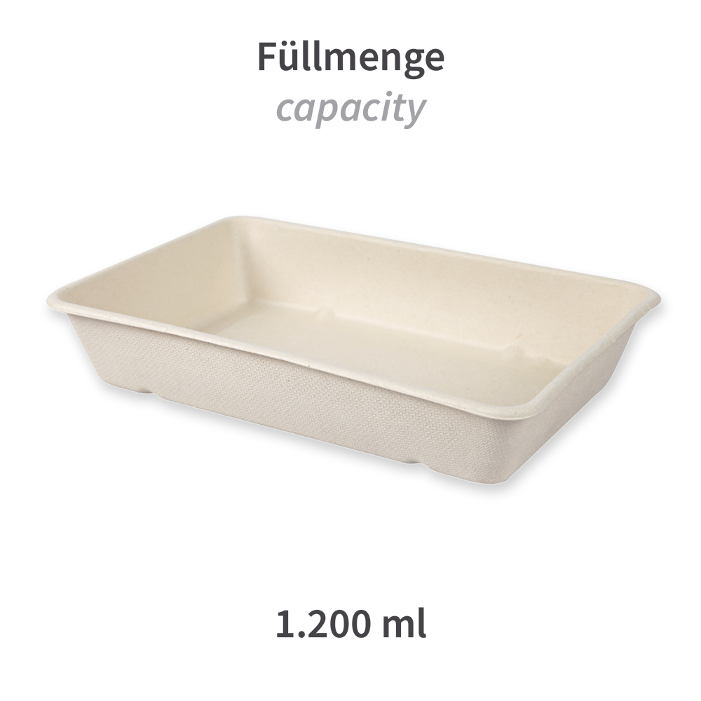 Organic trays Classico, rectangular made of bagasse, capacity