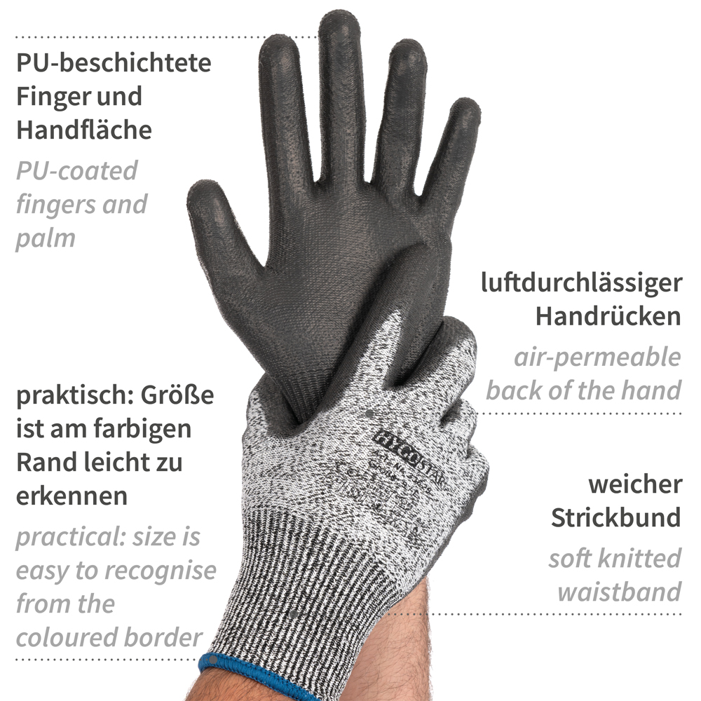Cut Safe gloves with PU coating the properties