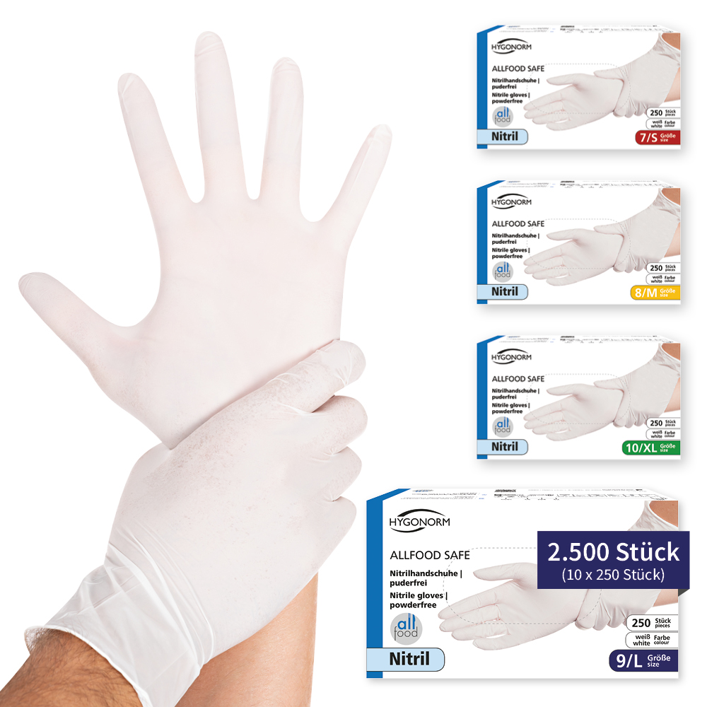 Nitrile gloves Allfood Safe made of powder-free in white in the Variant L package 