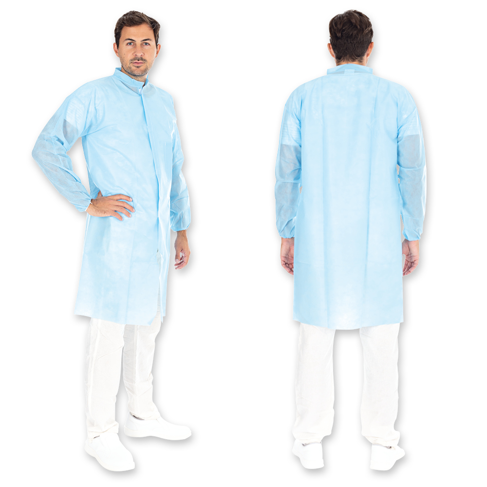 Visitor gowns with velcro made of PP in blue in the oblique view