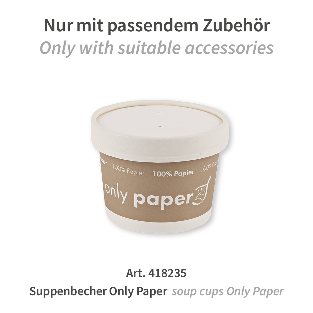Bio Deckel Only Paper für Suppenbecher | Pappe, 9cm, passendes Zubehör Bio Deckel Only Paper für Suppenbecher aus Pappe mit 9cm mit passendem Zubehör