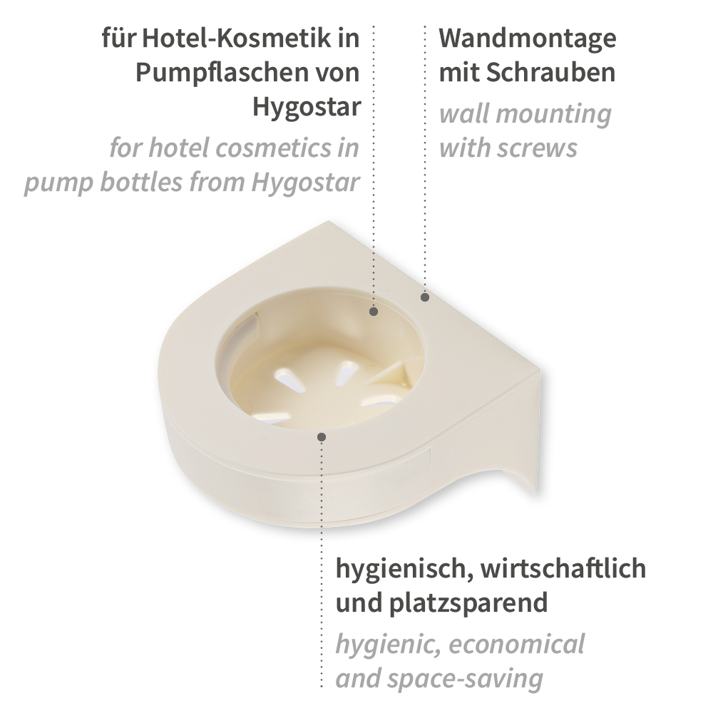 Holder for pump dispenser, 1-fold, made from plastic in an angled view