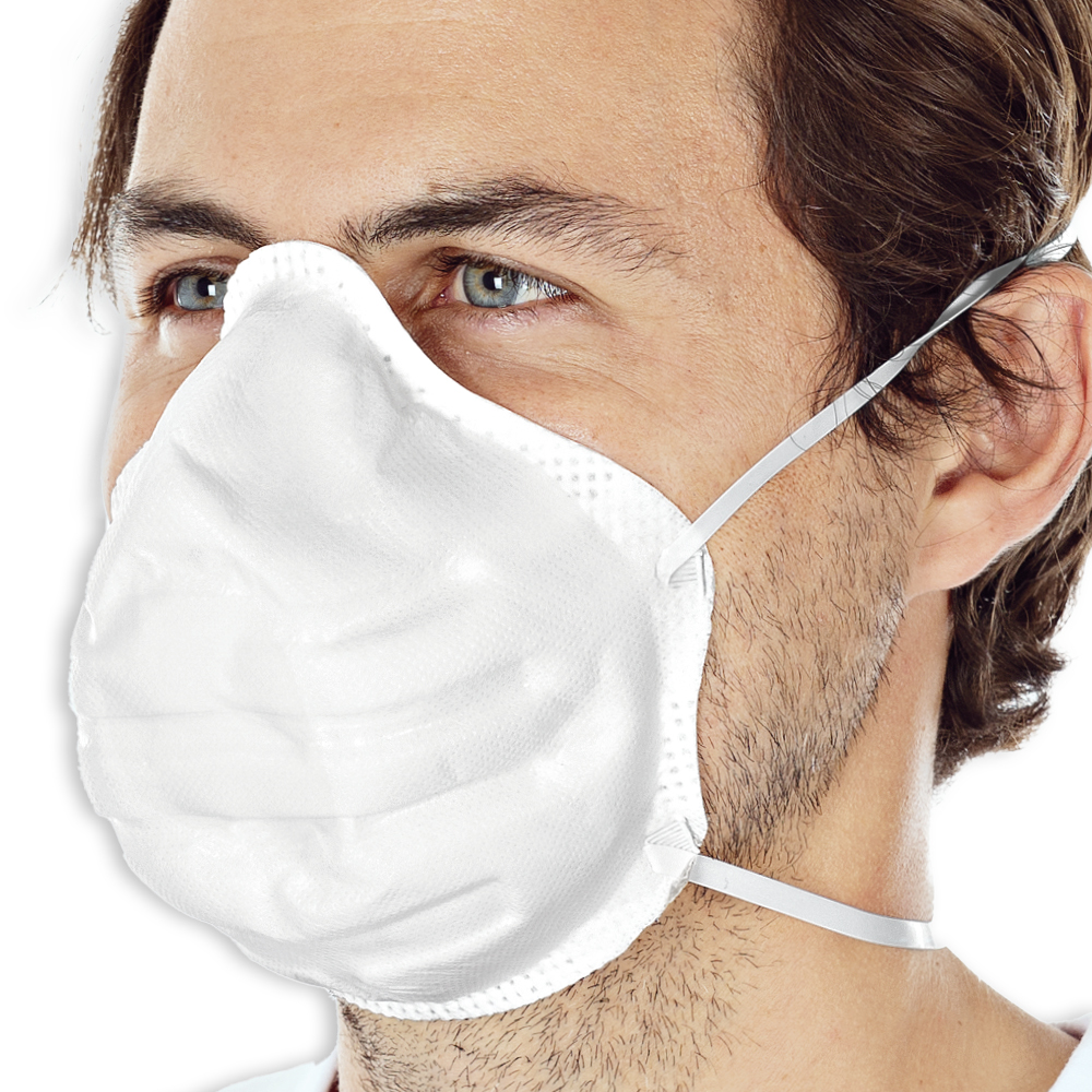 Atemschutzmasken FFP3 NR, vorgeformt aus PP in der Schrägansicht