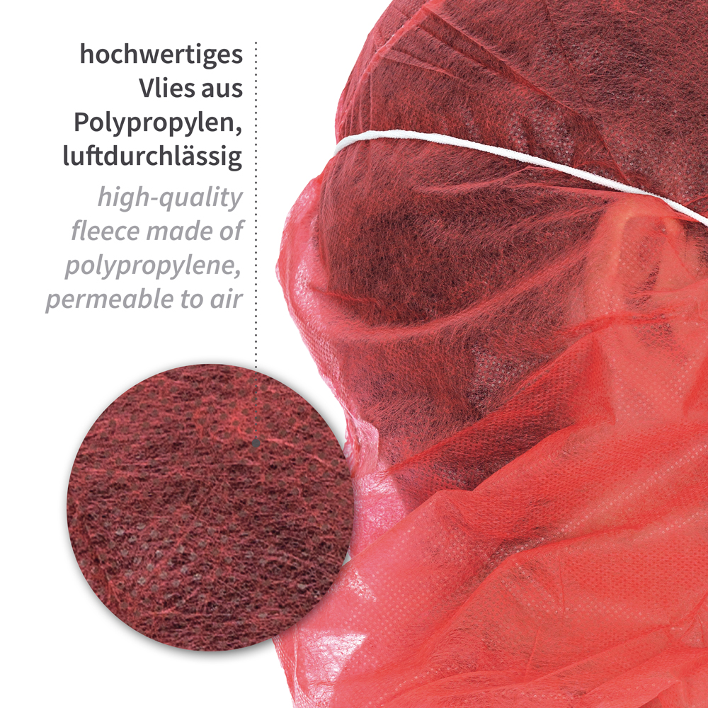 Astrohauben mit 2-lagigem Mundschutz aus PP in rot mit Materialeigenschaften