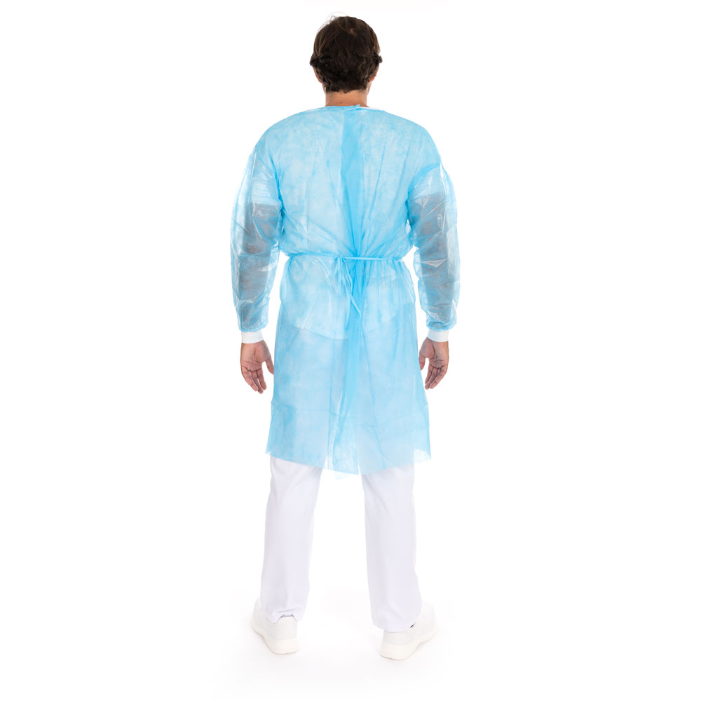 Kittel Eco mit Klettverschluss | PP, PE teil-laminiert, blau, Rückansicht Kittel Eco mit Klettverschluss, PP, PE teil-laminiert in blau in der Rückansicht