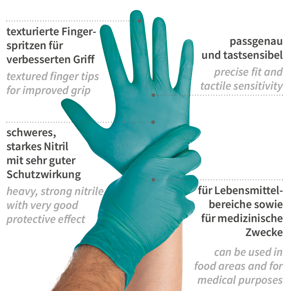 Nitrilhandschuhe Nitrox Emerald, puderfrei mit Erklärung