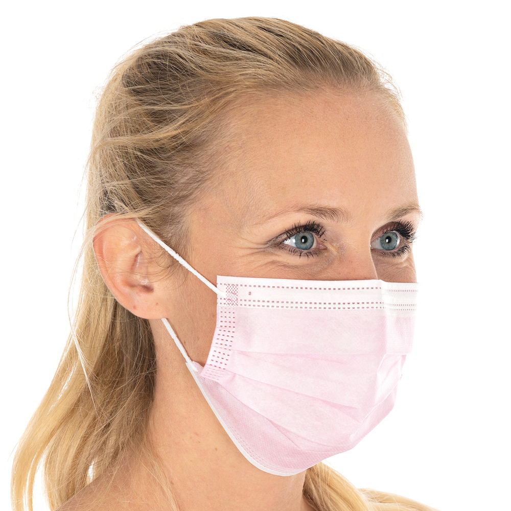 Mundschutz Civil Use, 3-lagig | PP, rosa, schräge Ansicht Mundschutz Civil Use, 3-lagig aus PP in rosa in der schrägen Ansicht