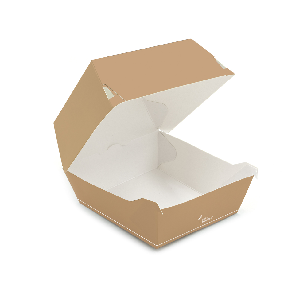 Organic hambuger boxes Carta made of paperboard/PE, in front view