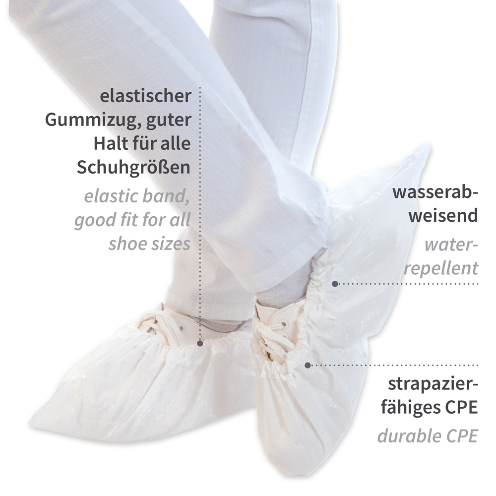 Overshoes from CPE in the front view with description in white