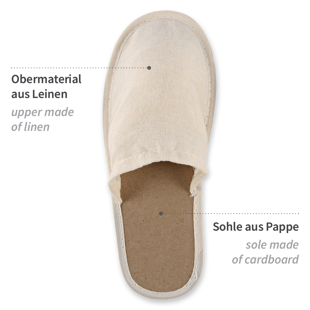 Organic slipper, closed made of linen/cotton/paper, properties