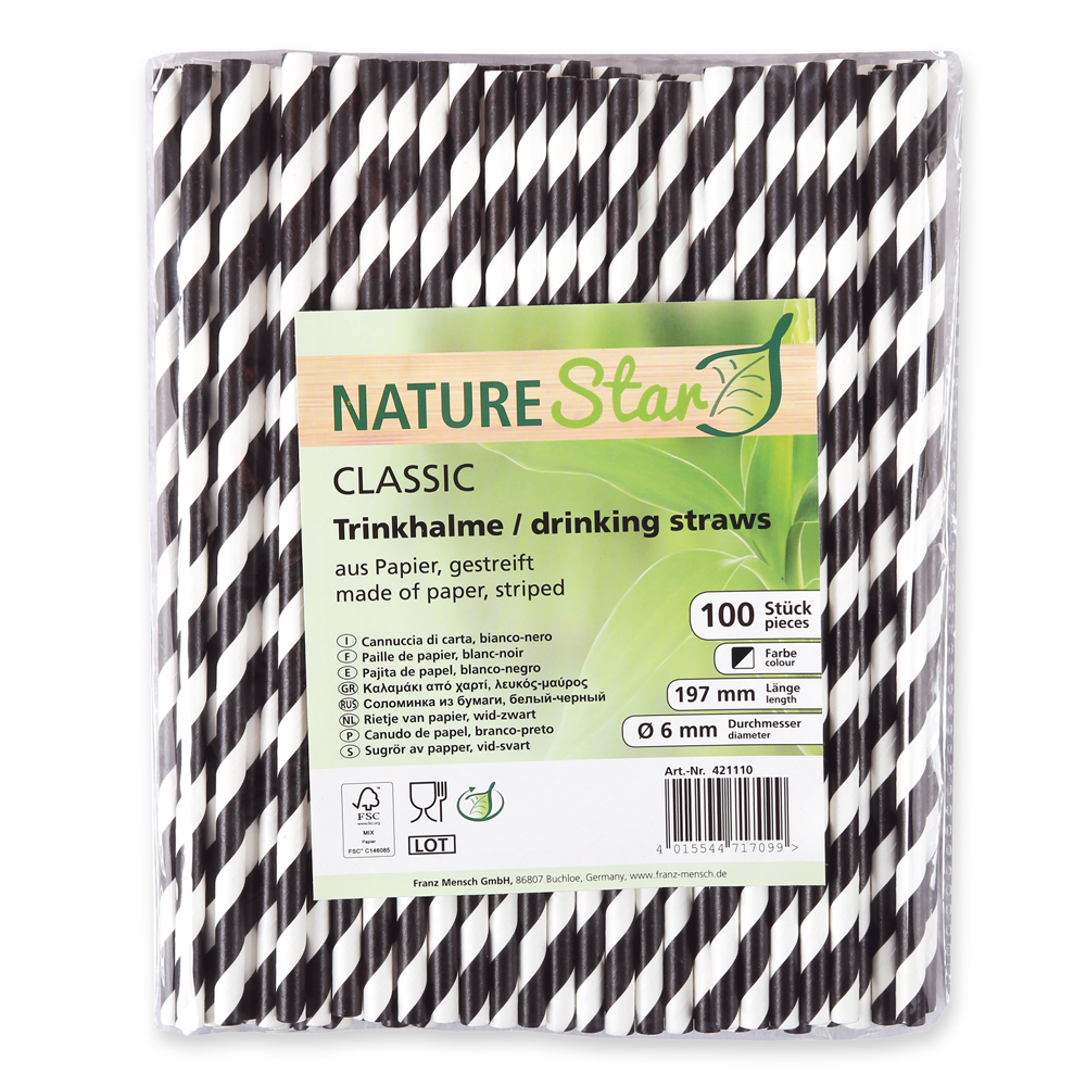 Paper drinking straw "Classic" striped, FSC®-certified, pack, black
