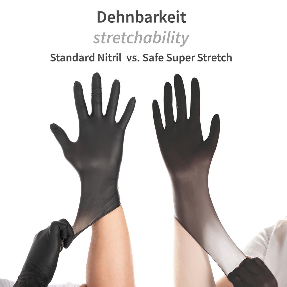 Nitrile gloves Safe Super Stretch powder-free in black with elasticity