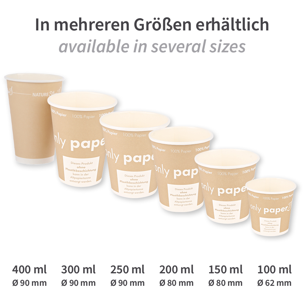Kaffeebecher Only Paper | Pappe, verschiedene Größen Kaffeebecher Only Paper aus Pappe in verschiedenen Größen
