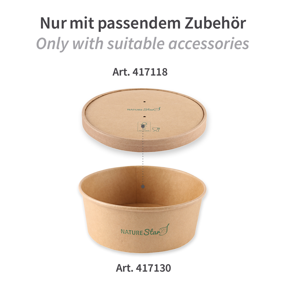 Bio Deckel für Salatschalen Caesar aus Kraftpapier/PE, FSC®-Mix, mit passendem Zubehör, 185mm Durchmesser
