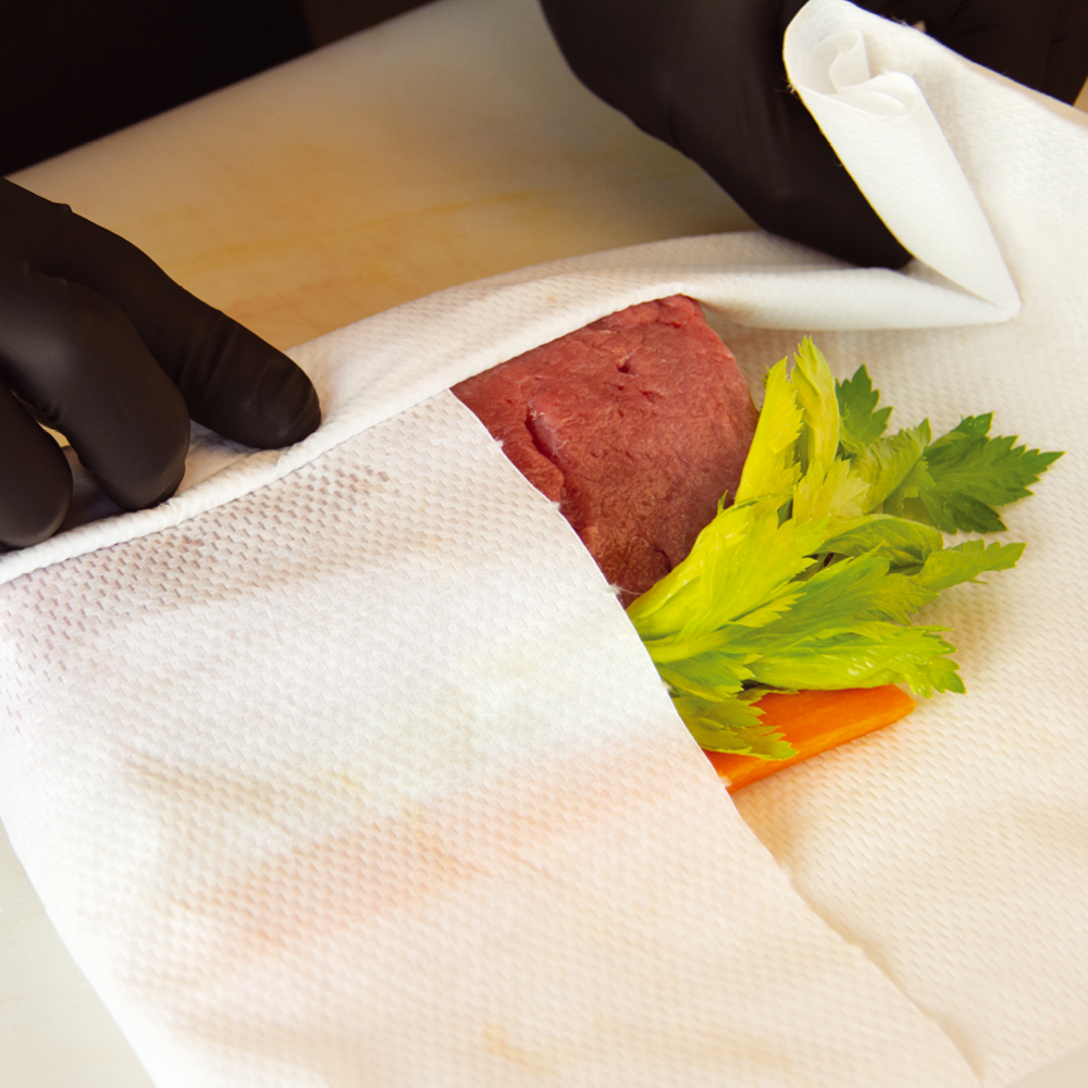 Straining cloths Filterstar from special nonwoven fabric on the roll in the dispenser box with product preview