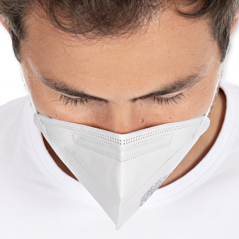 Atemschutzmasken FFP2 NR, vertikal faltbar, Ohrschlaufen aus PP als Kleinpackung in der Draufansicht