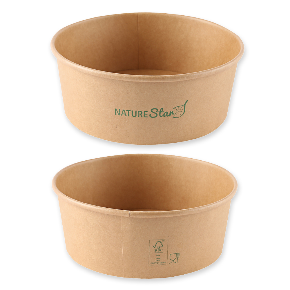 Organic salad bowls Caesar made of kraft paper/PE, FSC®-mix, front and back view, 1300ml