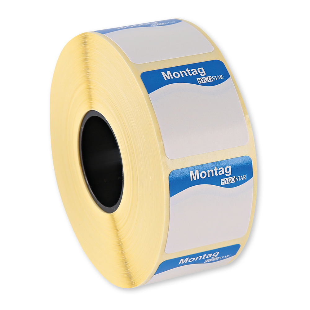 Day labels "Montag", size: 25 x 25mm, roll