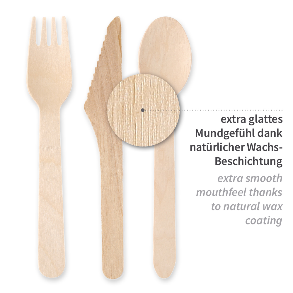 Cutlery sets Quad made of wood FSC® 100%, wax coated, properties