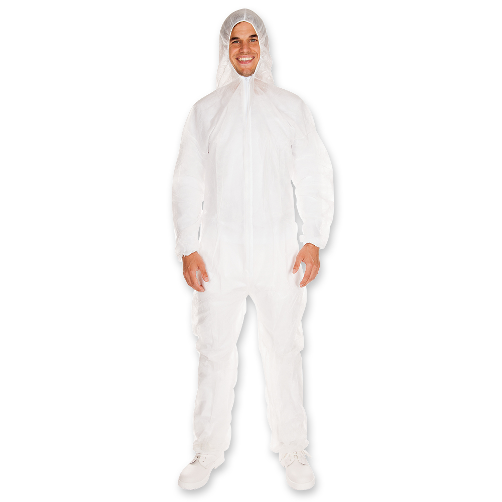Coveralls with hood made of PP in white 