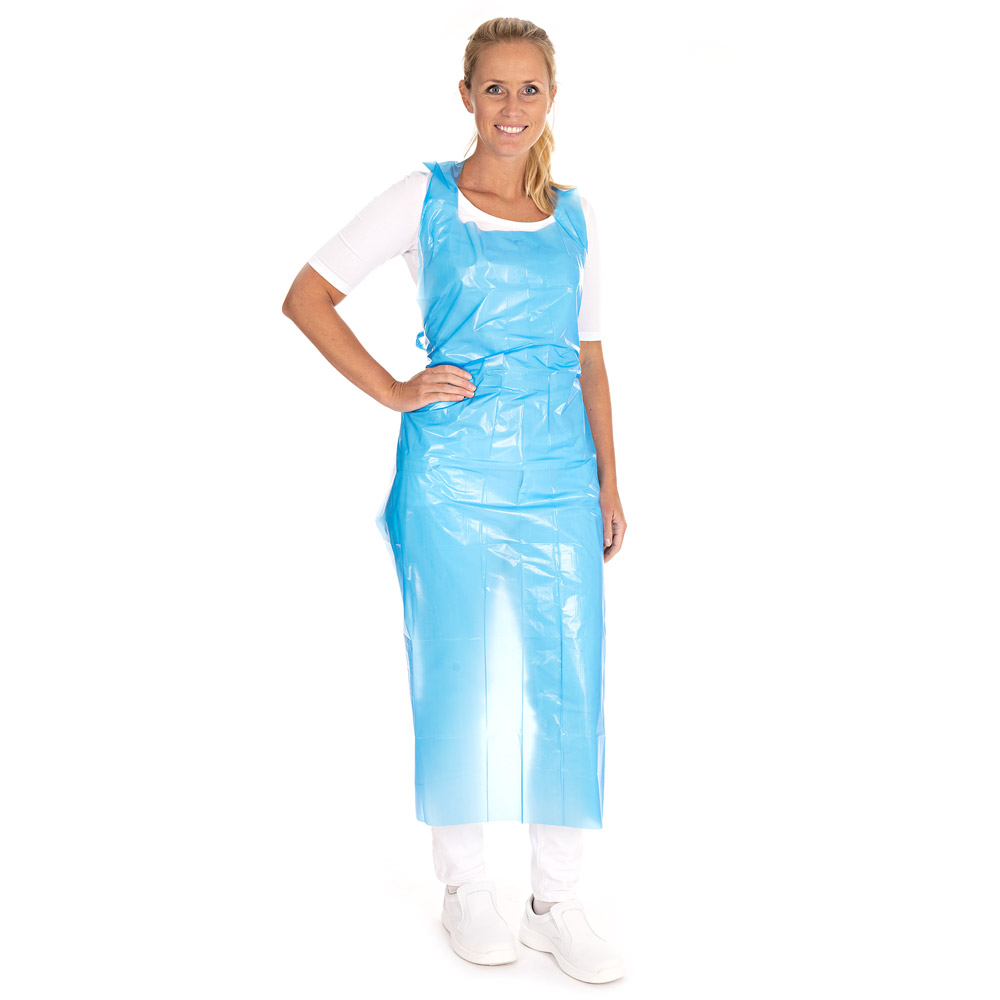 Disposable aprons approx. 33 my made of LDPE in the angled view