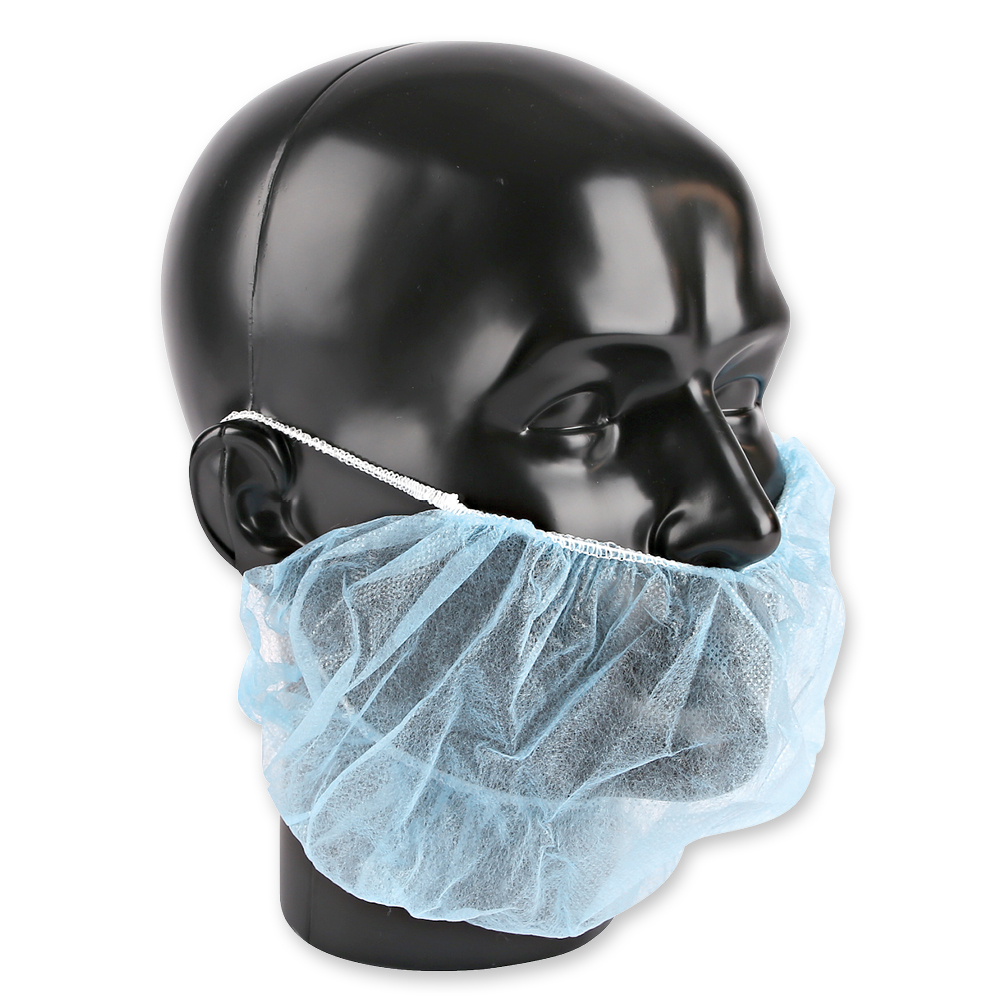 Beard cover with earloops made of PP in blue in the oblique view