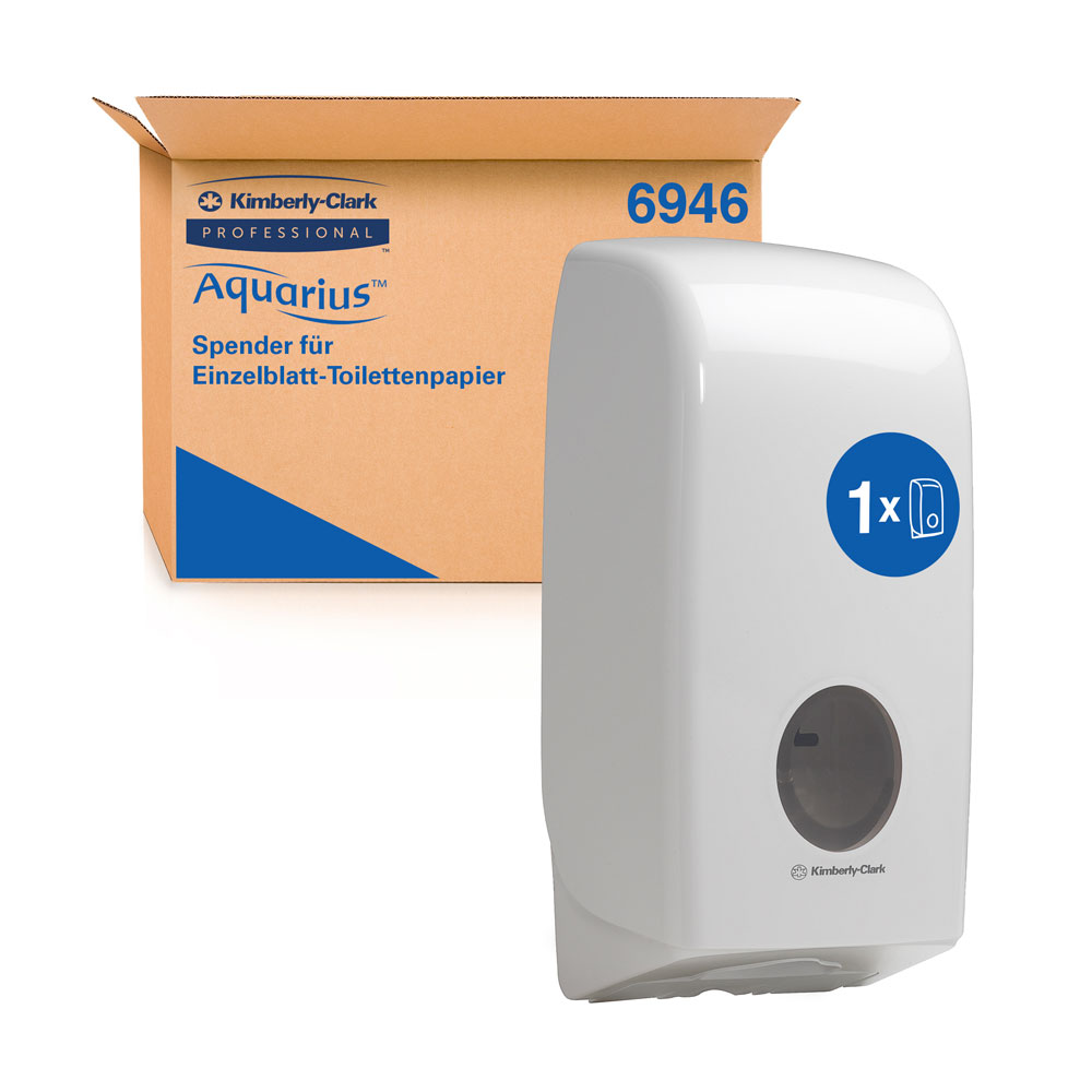 Kimberly-Clark Professional™ Aquarius™ Toilettenpapierspender als Einzelblattsystem in der schrägen Ansicht