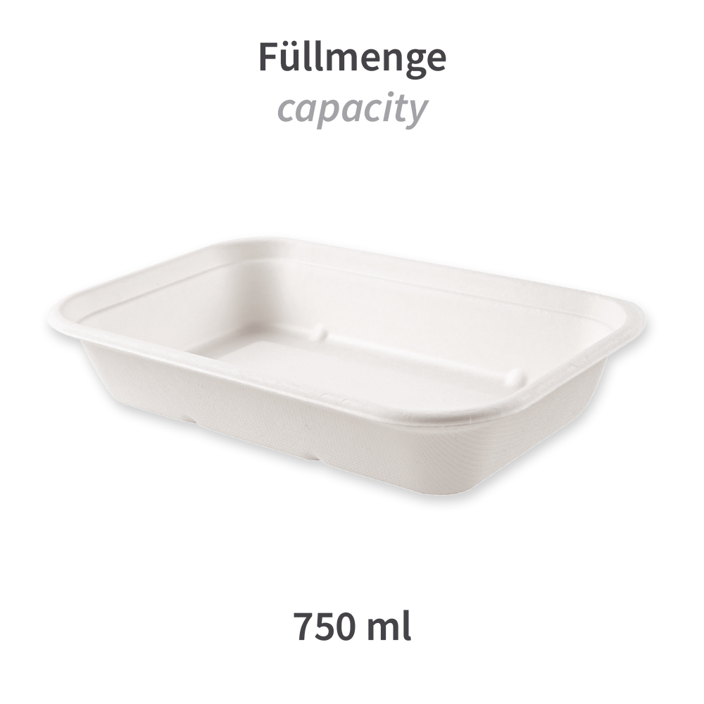 Organic trays Puro, rectangular made of bagasse, capacity