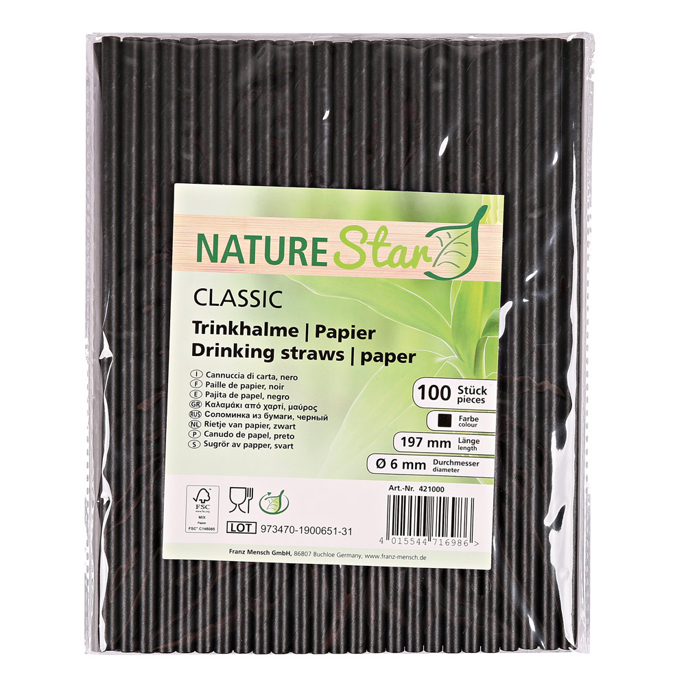 Paper drinking straws "Classic" single color FSC® certified, in black in the package.