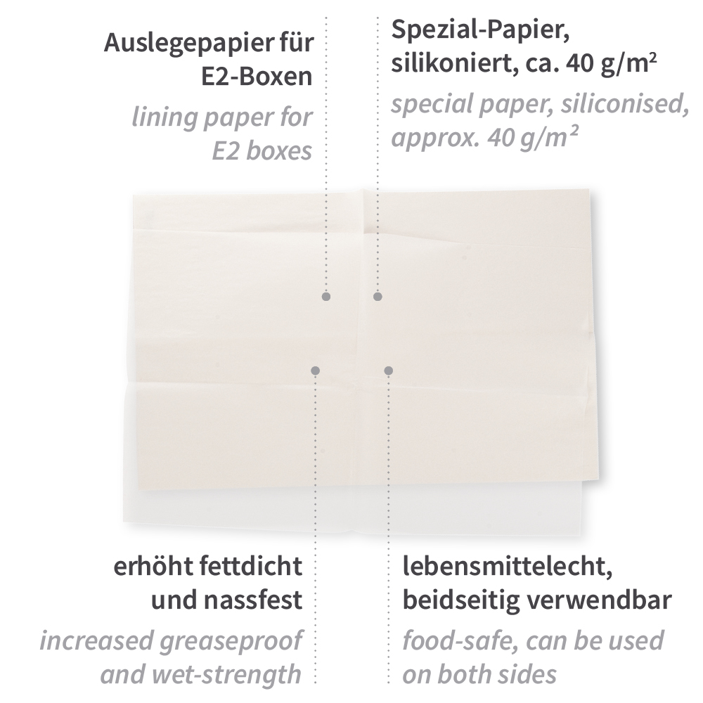 Kistenauslegepapier für E2-Kisten mit Silikon-Beschichtung mit den Eigenschaften