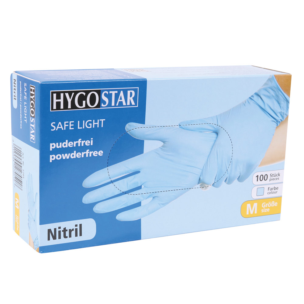 Nitrile gloves Safe Light powder-free in blue in the dispenser box 